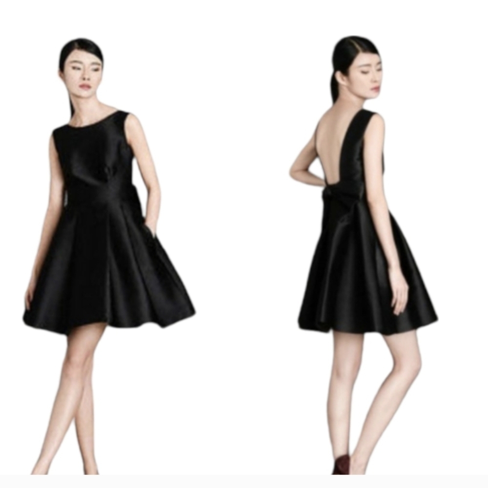Kate Spade Marilyn Silk Low Back Bow Mini Cocktail Dress sz 0 Black Lux Feminine